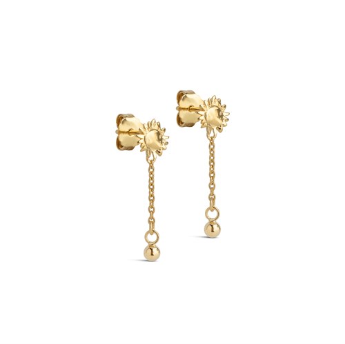 Enamel Sunshine Drop Øreringe med Kæde, Forgyldt